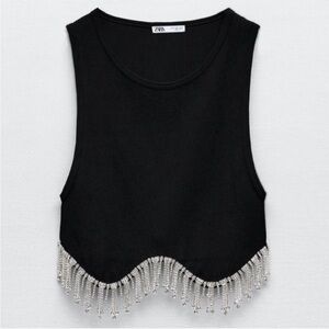 Zara Rhinestone Fringe Crop Top
